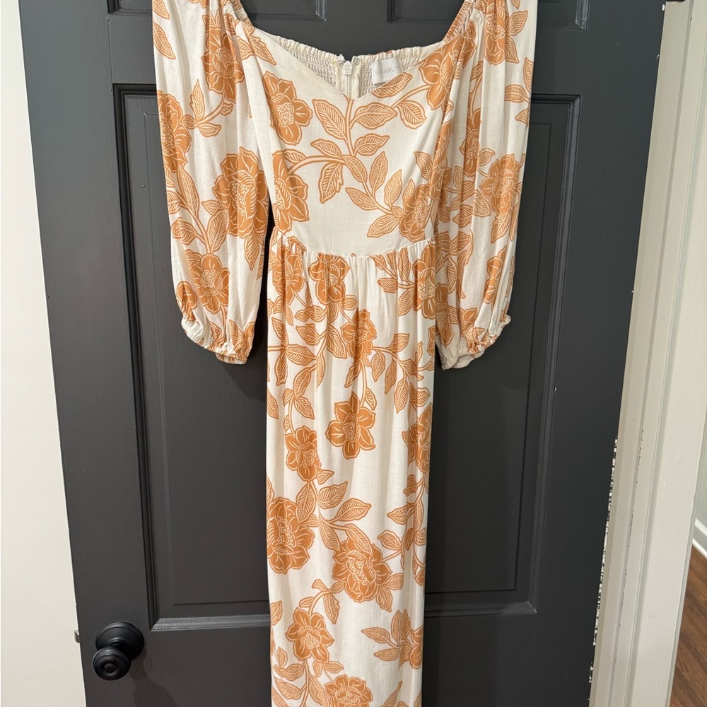 Sugarlips Floral Long Sleeve Dress in Cream and Orange